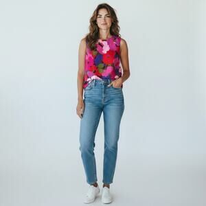 Sara Roka Sleeveless Blouse Vibrant Bold Floral Print Pink Red Purple Size 8/10